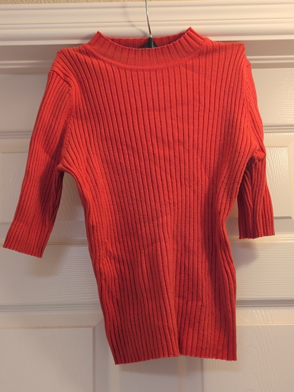 Women's Ribbed Short-Sleeve - Mock Turtleneck Orange
